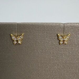 Certified 14K Gold Plated Sterling Silver Butterfly VVS Moissanite Stud Earrings